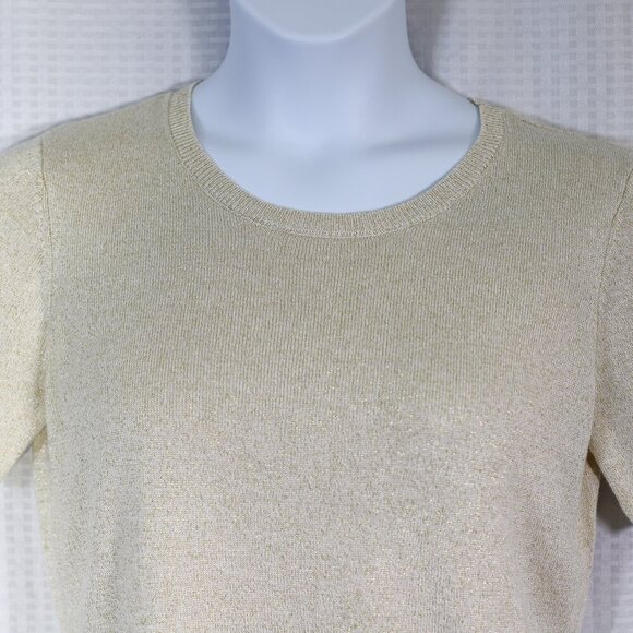 Drapers & Damons Sweater Womens L Gold Metallic Knit Sparkly Stretchy Pullover - Picture 2 of 8